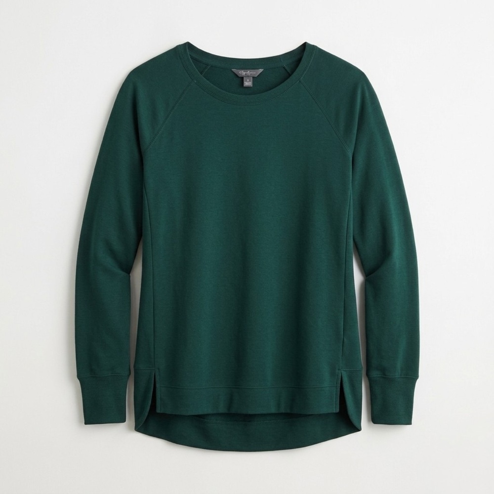 Danskin Deep Emerald Green Cozy Raglan Crew Neck Pullover, M, Stretchy